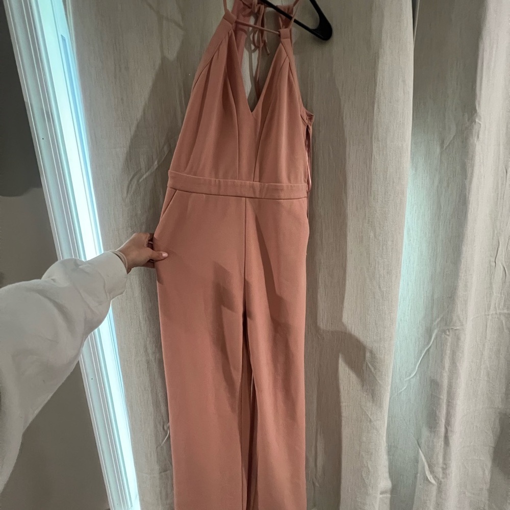 Fashion Nova Pink Halter Jumpsuit with Defined Waistline